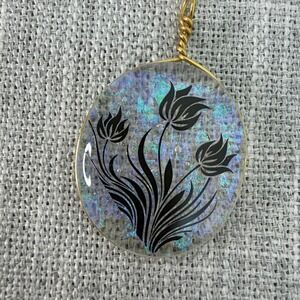 Lady Remington Dichroic Glass Tulip Floral Chain Pendant Necklace Cottagecore